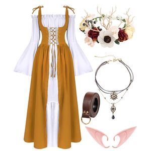 1342 Renaissance Dresses Medieval Costume For Flower Crown Elf